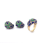 Load image into Gallery viewer, Antique 14k Yellow Gold Purple and Green Enamel Jewelry Set
