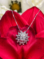 Load image into Gallery viewer, Shiny 14k White Gold Sun Burst Necklace With Natural Diamonds
