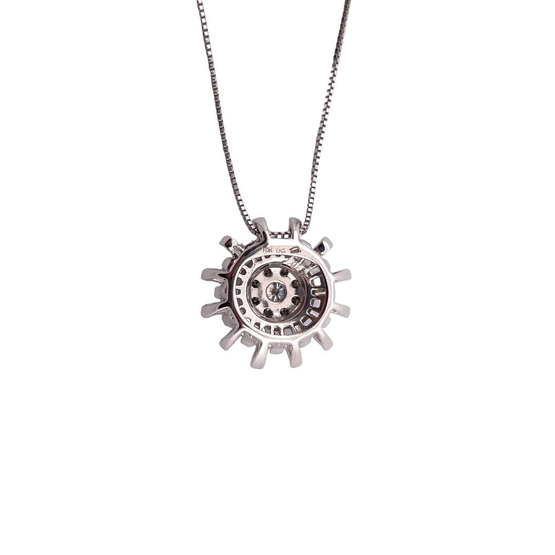 Shiny 14k White Gold Sun Burst Necklace With Natural Diamonds