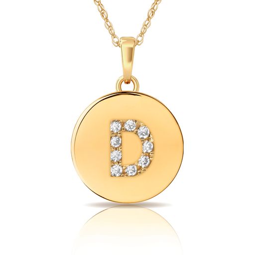 14k Gold 9mm x 12mm Disc Initial Engraved Letter Necklace