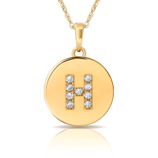 14k Gold 9mm x 12mm Disc Initial Engraved Letter Necklace