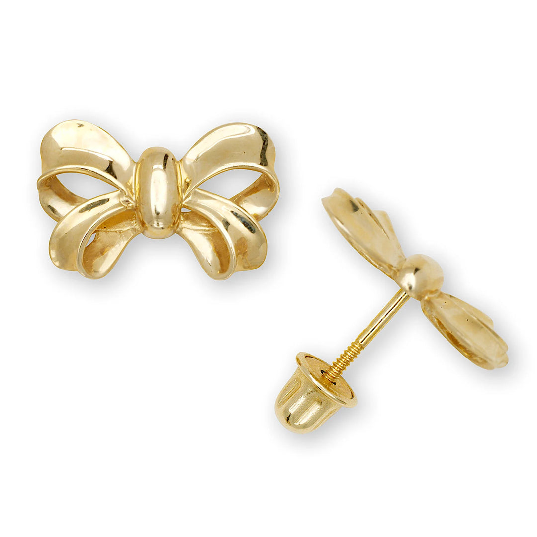 Elegant 14K Yellow Gold or White Gold Minimal Bow Screw Back Earrings