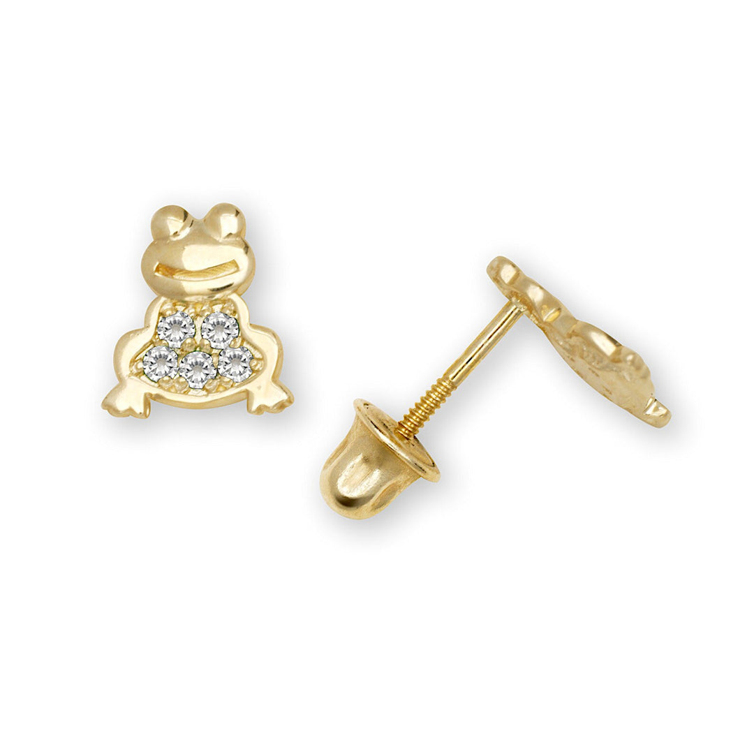 Enchanting 14K Yellow Gold Frog Stud Earrings with Screwback Closure