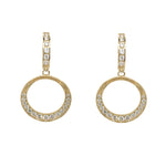 Load image into Gallery viewer, 14K Yellow Gold or White Gold Open Circle Diamond Dangle Huggie Earrings
