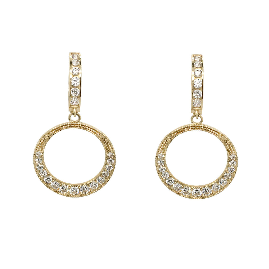 14K Yellow Gold or White Gold Open Circle Diamond Dangle Huggie Earrings