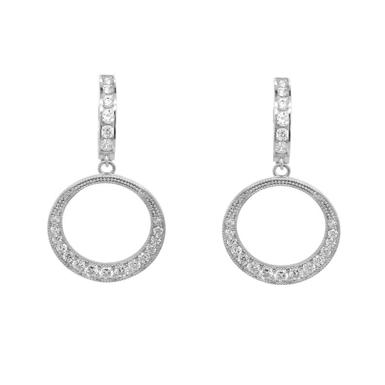 14K Yellow Gold or White Gold Open Circle Diamond Dangle Huggie Earrings