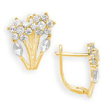 Load image into Gallery viewer, Blooming 14K Gold 12 Month Birthstones Double Flowers Leaf Leverback Earrings
