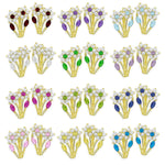 Load image into Gallery viewer, Blooming 14K Gold 12 Month Birthstones Double Flowers Leaf Leverback Earrings
