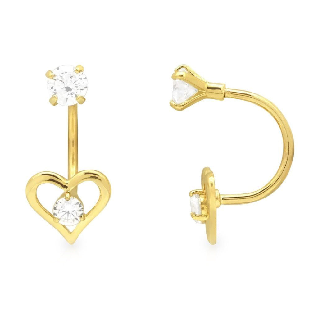 Elegant 14K Yellow Gold or White Gold Heart-Shaped Dangle Telephone Earrings