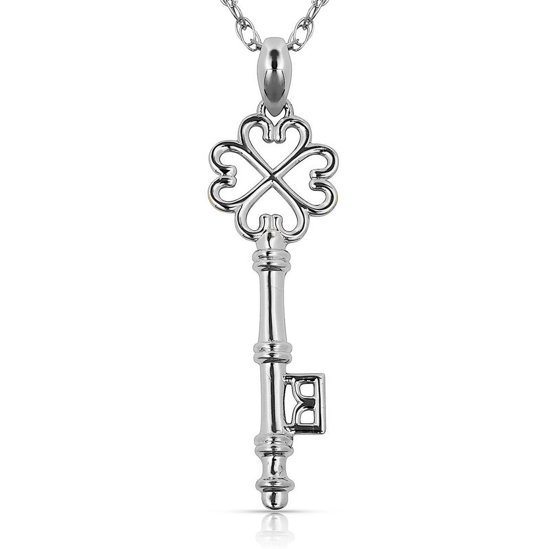 Elegant 14K Yellow Gold or White Gold Clover Key Necklace