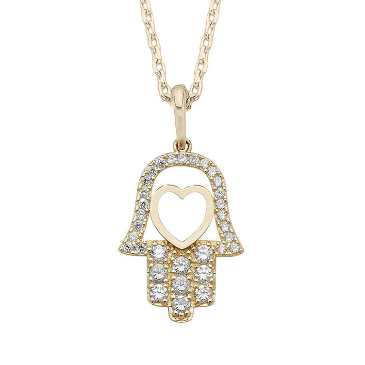 Elegant 14K Yellow Gold Hand-Shaped with Heart Necklace