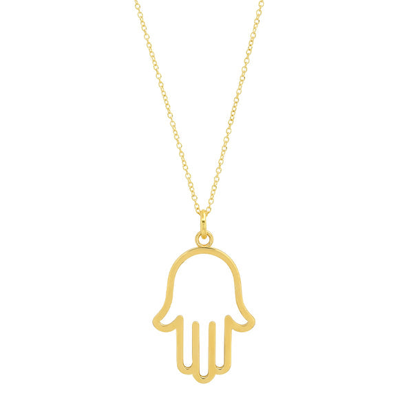 Exquisite 14K Yellow Gold Frame Hand Hamsa Necklace