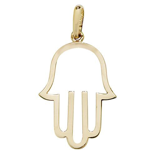 Exquisite 14K Yellow Gold Frame Hand Hamsa Necklace