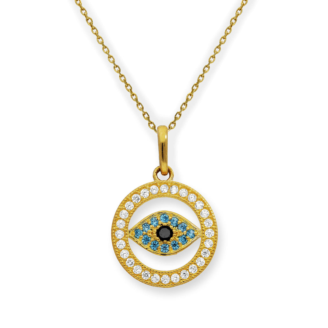 Stunning 14K Yellow Gold or White Gold Mont Evil Eye Necklace