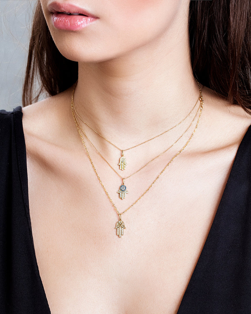 Exquisite 14K Yellow Gold Hamsa Necklace