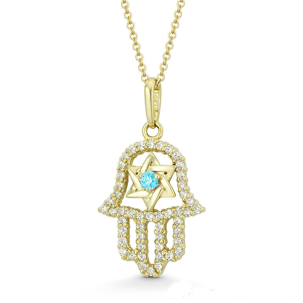 Intricate 14K Yellow Gold Hamsa and Star Necklace