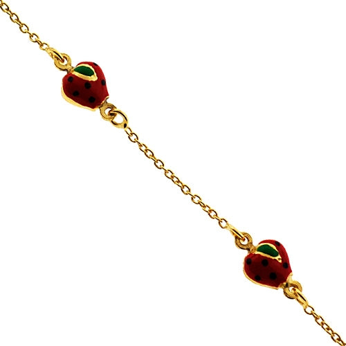 Delicate 14k Yellow Gold Strawberry Charm Enamel Baby Bracelet