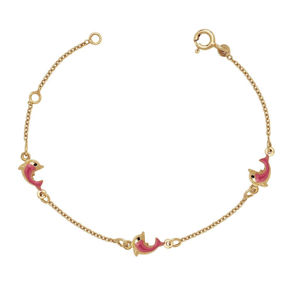 Splashy 14k Yellow Gold Enamel Dolphin Baby Bracelet