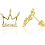 Load image into Gallery viewer, Crown Design 14K Gold Post Earring in White/Yellow gold
