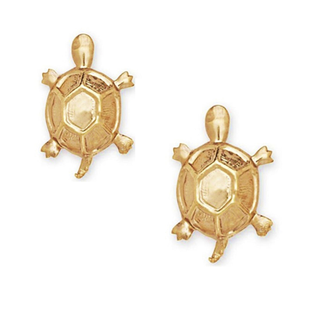 14k Yellow Solid Gold Turtle Stamping Earrings