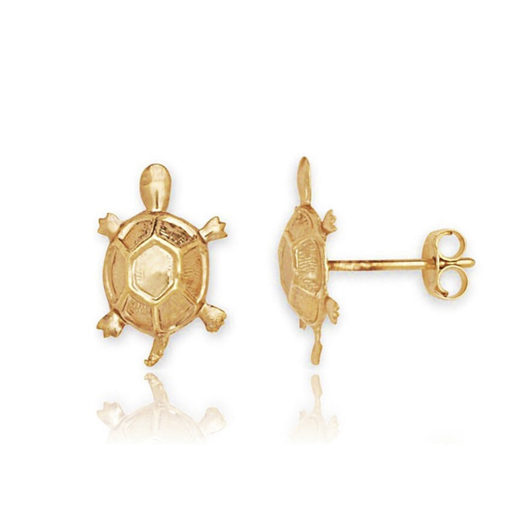 14k Yellow Solid Gold Turtle Stamping Earrings