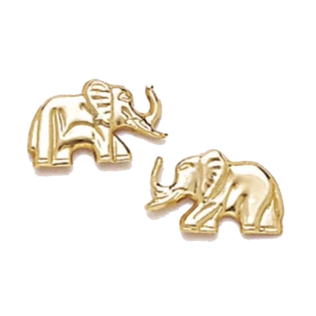 14k Solid Gold Elephant Stud Earrings with Stamp Pushback