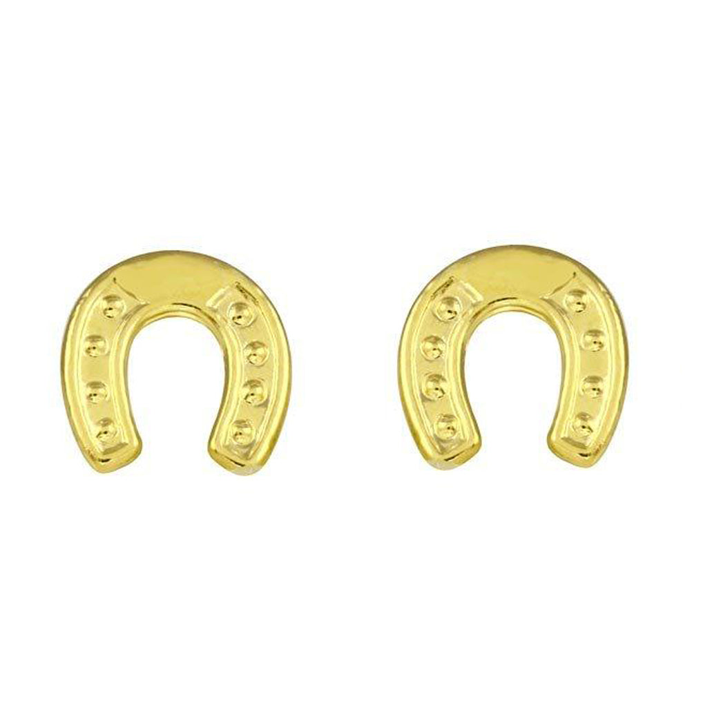 14k Yellow Gold Horse Shoe Stamp Pushback Earring