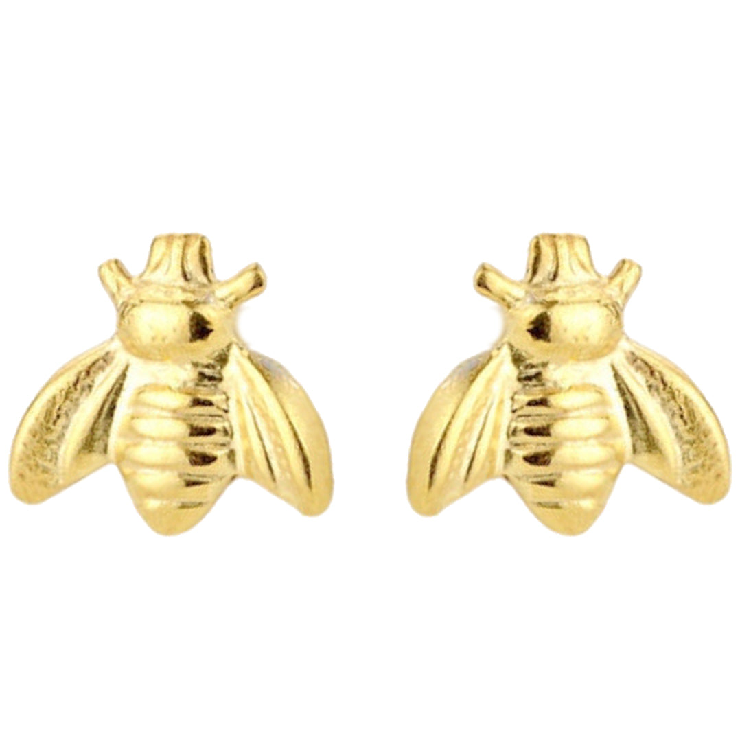 14K Yellow Gold Bumble Bee Stamping Earrings