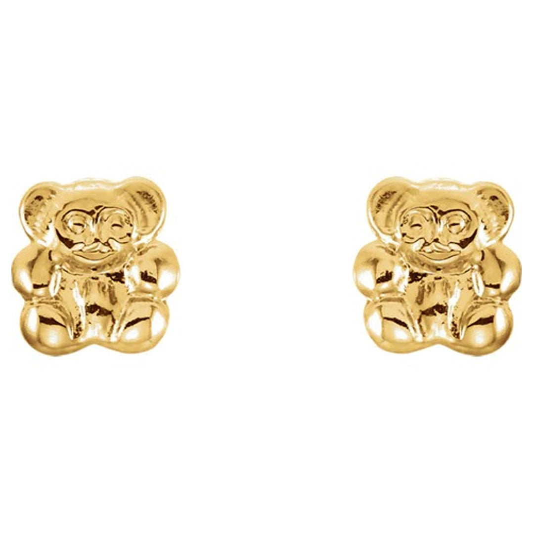 14k Solid Yellow Gold Teddy Stamping Earrings