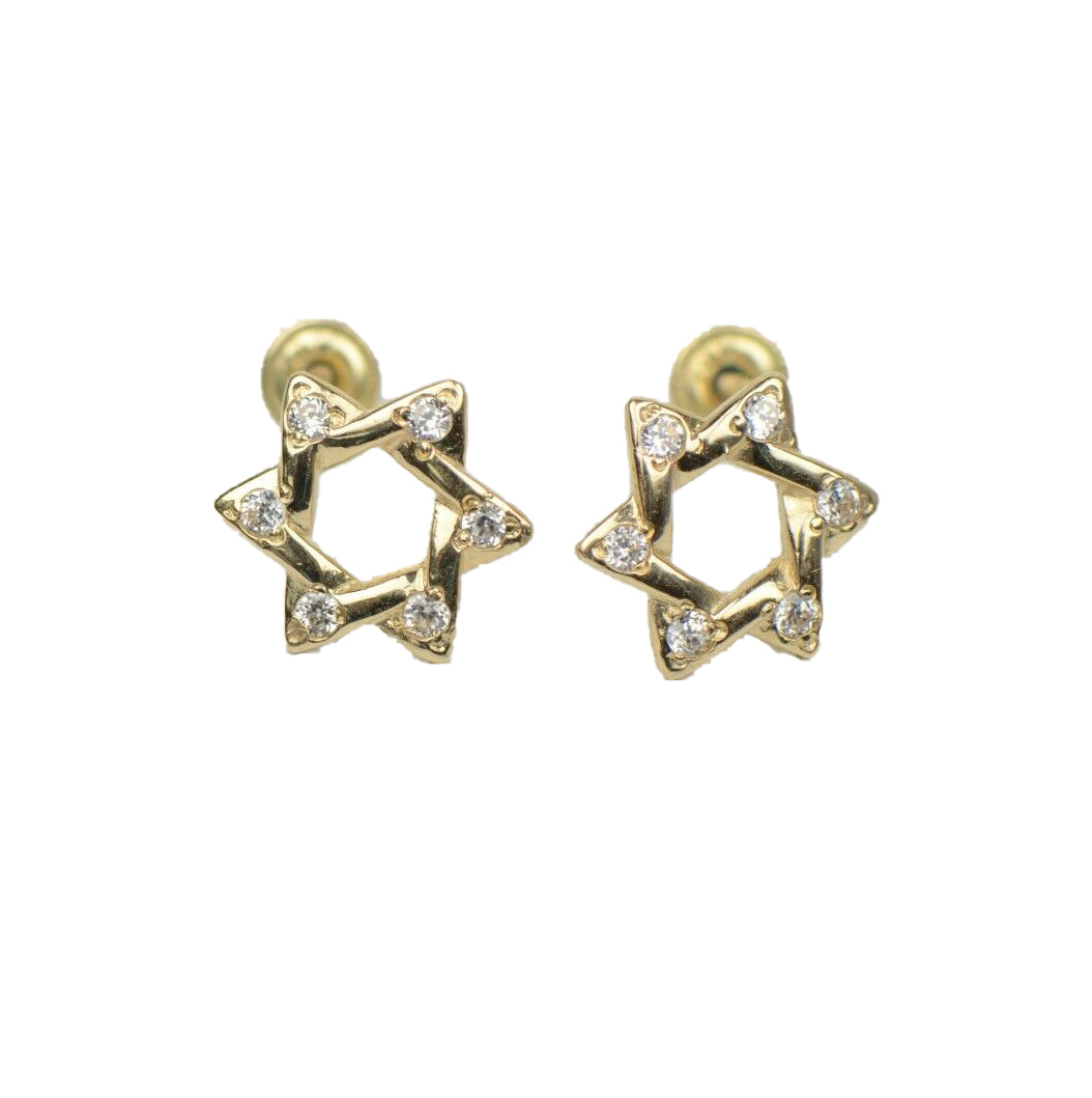 14k Gold Star of David Stud Earrings with Screw Back