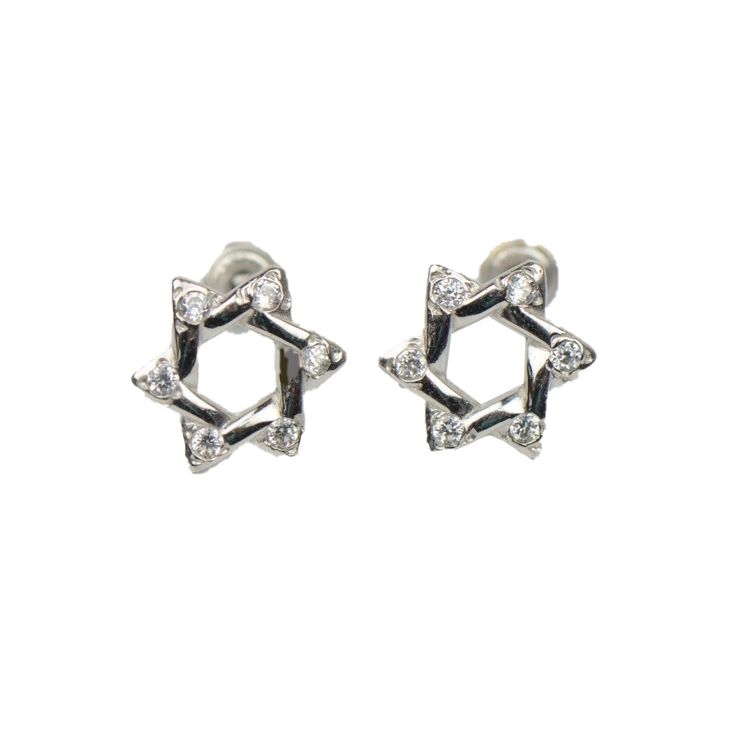 14k Gold Star of David Stud Earrings with Screw Back