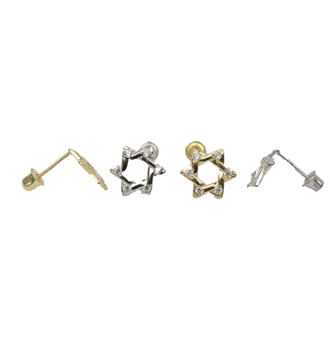 14k Gold Star of David Stud Earrings with Screw Back