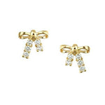 Load image into Gallery viewer, Adorable 14k Gold Sparkling Bow Screw Back Earrings
