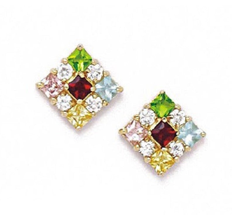 Exquisite 14k Yellow Gold Patchwork Stud Earrings