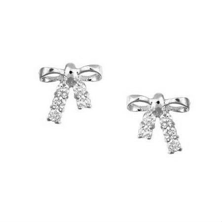 Adorable 14k Gold Sparkling Bow Screw Back Earrings