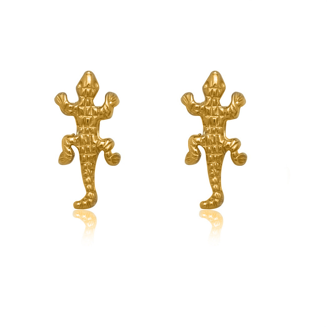 14k Yellow Gold Lizard Shape Earrings with Screw Back Posts