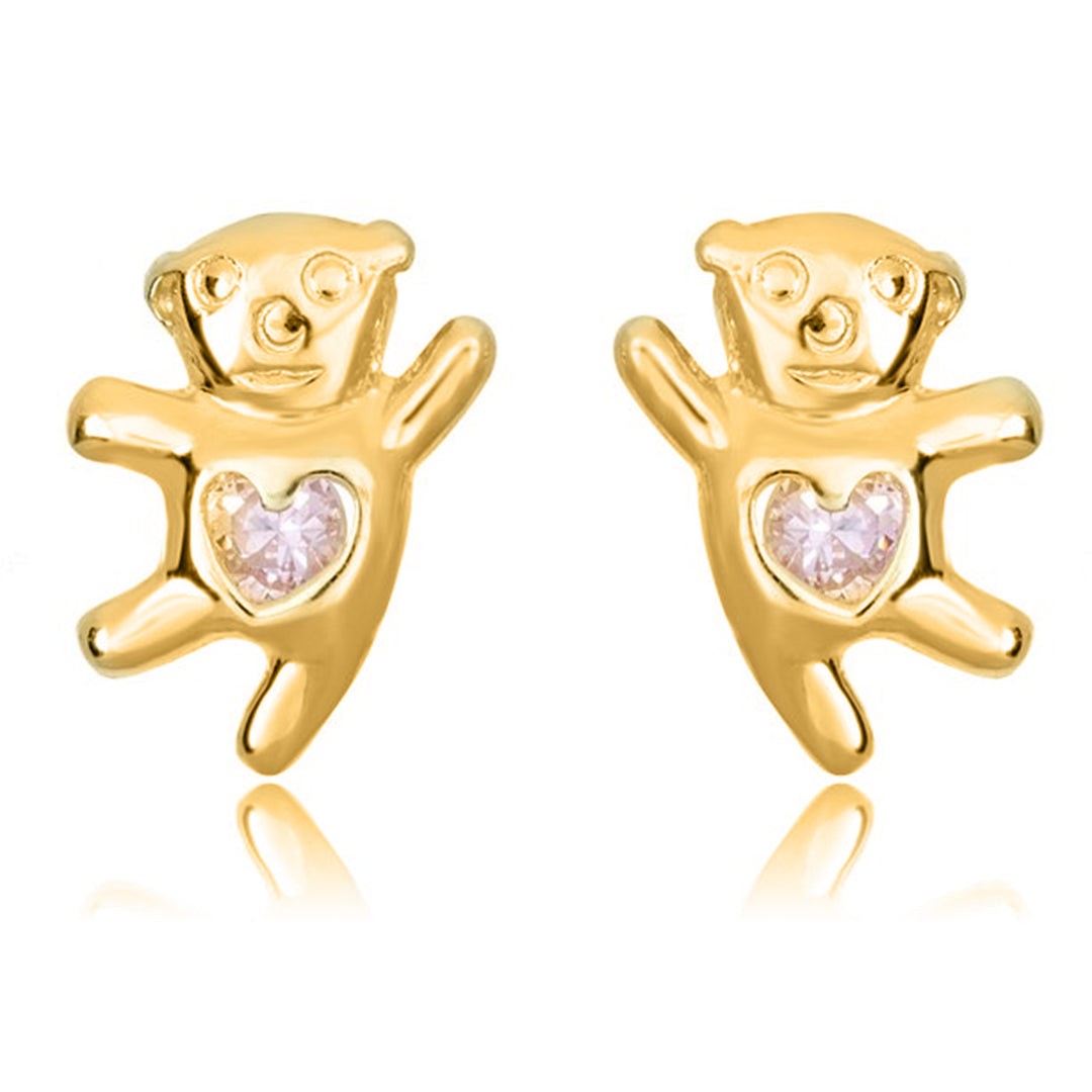 Adorable 14K Yellow Gold Dancing Teddy Bear Stud Earrings