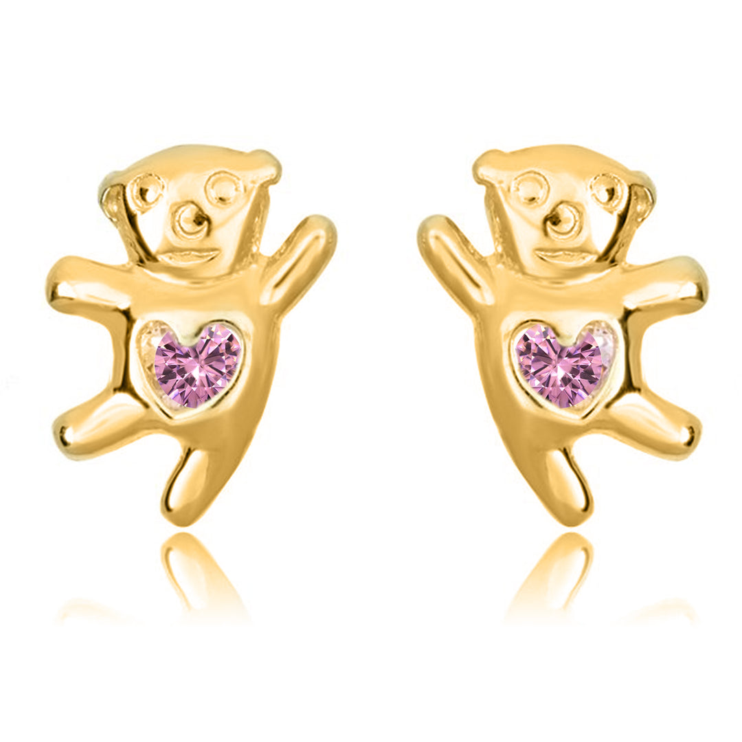 Adorable 14K Yellow Gold Dancing Teddy Bear Stud Earrings