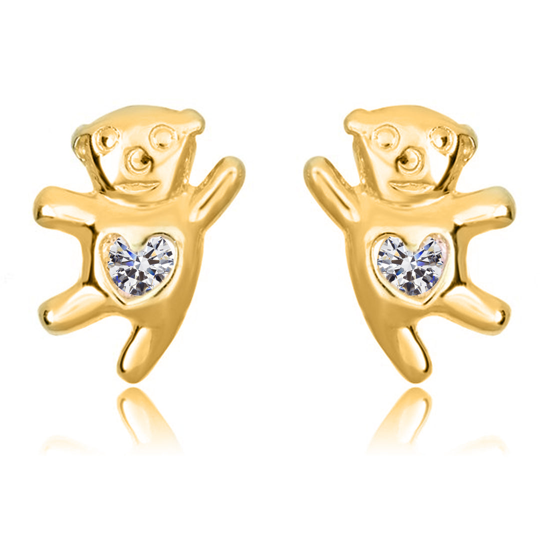 Adorable 14K Yellow Gold Dancing Teddy Bear Stud Earrings