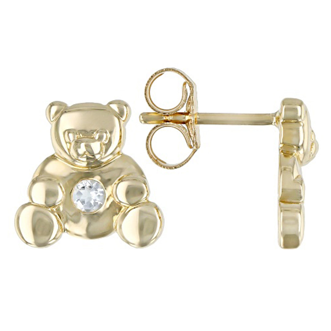 Charming 14k Yellow Gold Teddy Bear Stud Screwback Earrings