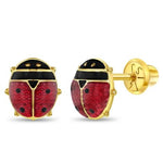 Load image into Gallery viewer, Whimsical 14k Yellow Gold Garden Ladybug Screw Back Earrings
