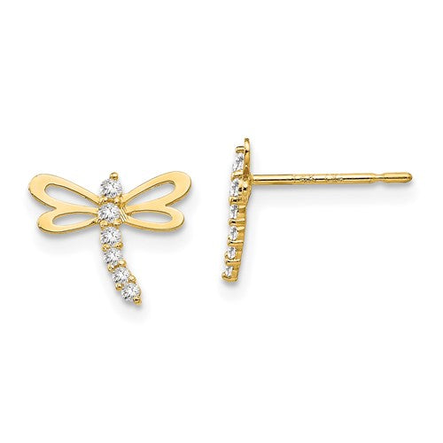 14k Yellow Gold Dragonfly Post Earrings