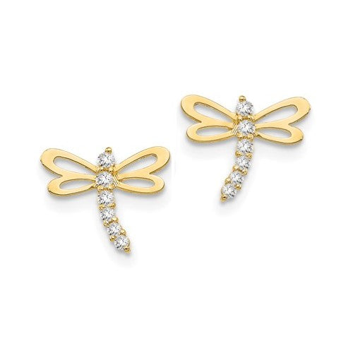 14k Yellow Gold Dragonfly Post Earrings