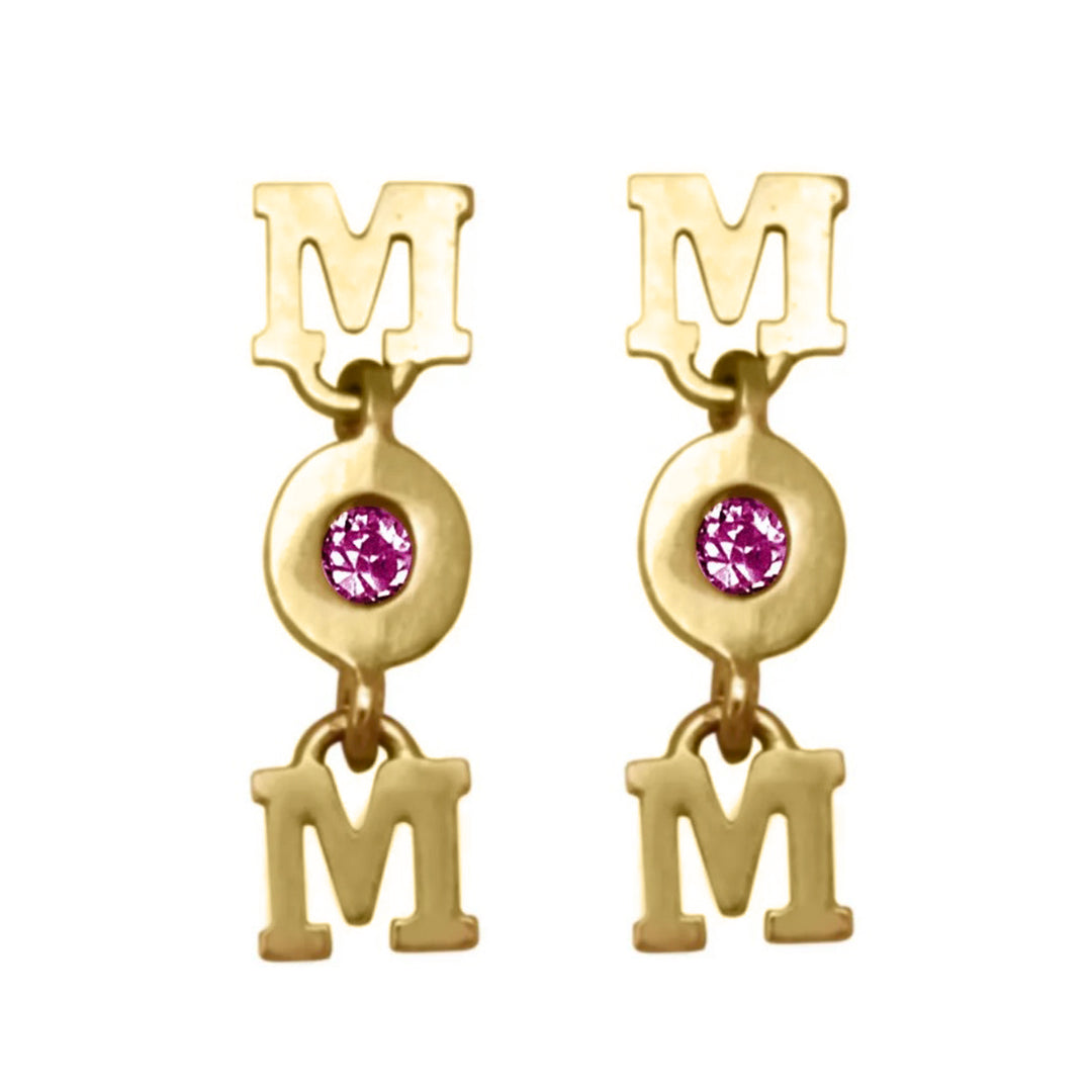 Radiant 14k Yellow Gold Mom Ruby Dangle Screw Back Earrings