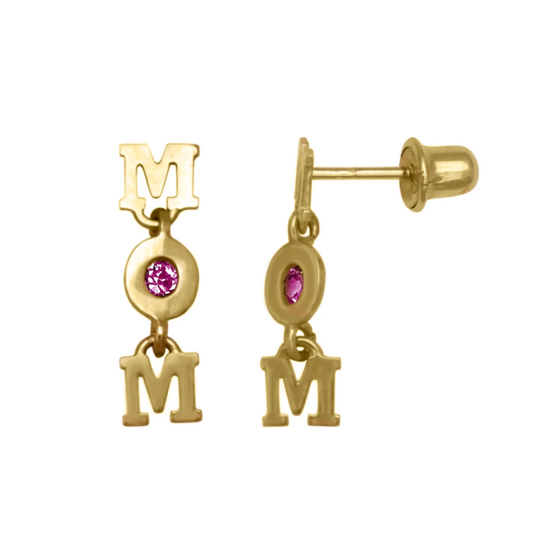 Radiant 14k Yellow Gold Mom Ruby Dangle Screw Back Earrings