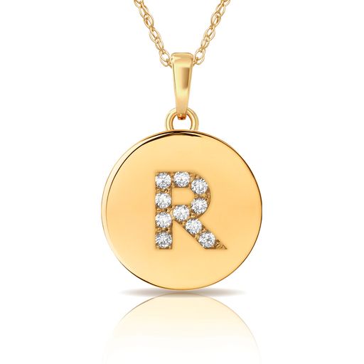 14k Gold 9mm x 12mm Disc Initial Engraved Letter Necklace