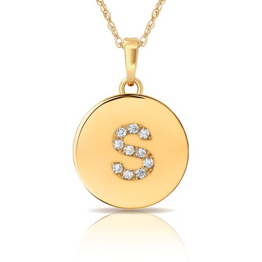 14k Gold 9mm x 12mm Disc Initial Engraved Letter Necklace