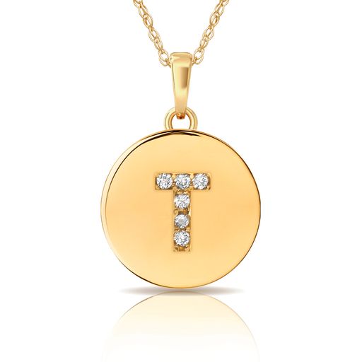 14k Gold 9mm x 12mm Disc Initial Engraved Letter Necklace