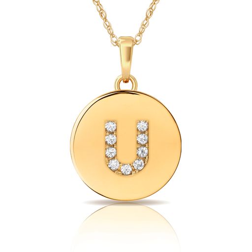 14k Gold 9mm x 12mm Disc Initial Engraved Letter Necklace