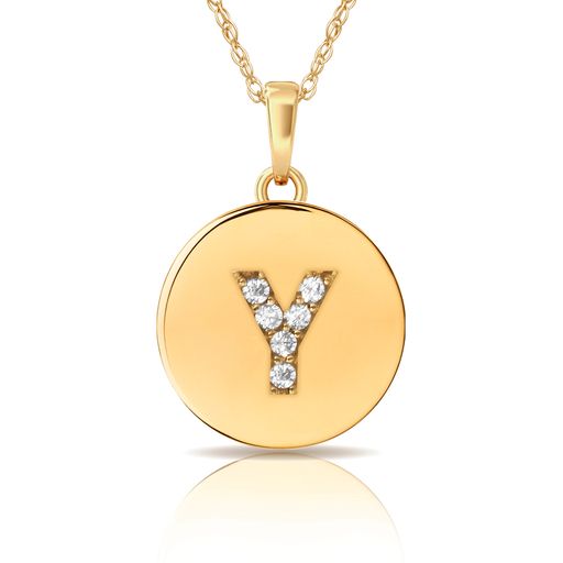 14k Gold 9mm x 12mm Disc Initial Engraved Letter Necklace